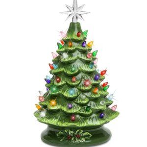 15in Pre-Lit Hand-Painted Ceramic Tabletop Christmas Tree w/ 64 Lights - Green